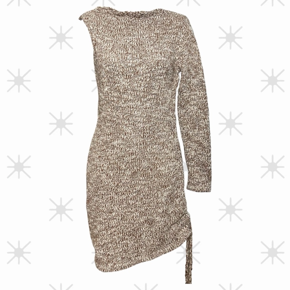 NWT One Shoulder Knit Sweater Dress Asymmetrical Long Sleeve Side TiE Bodycon